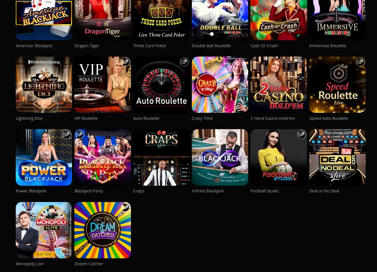 Interfaccia di accesso Royal Casino con giochi disponibili